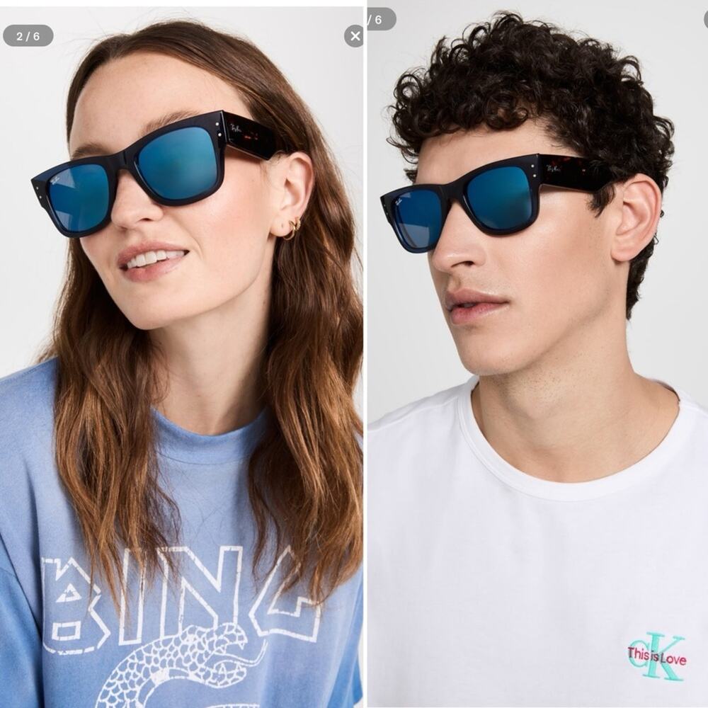NEW Ray-Ban Mega Wayfarer Unisex Sunglasses in Trans Dark Blue/Grey Mir Blue